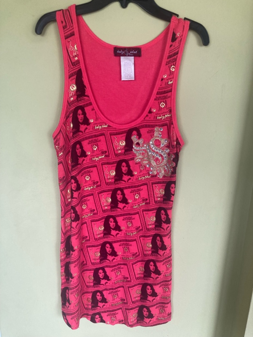 Baby Phat Hot Pink/Red Graphic Sequin Tank Long Shirt Rare